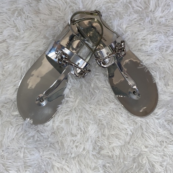 Rebecca Minkoff silver mirror T strap sandals - Picture 1 of 8
